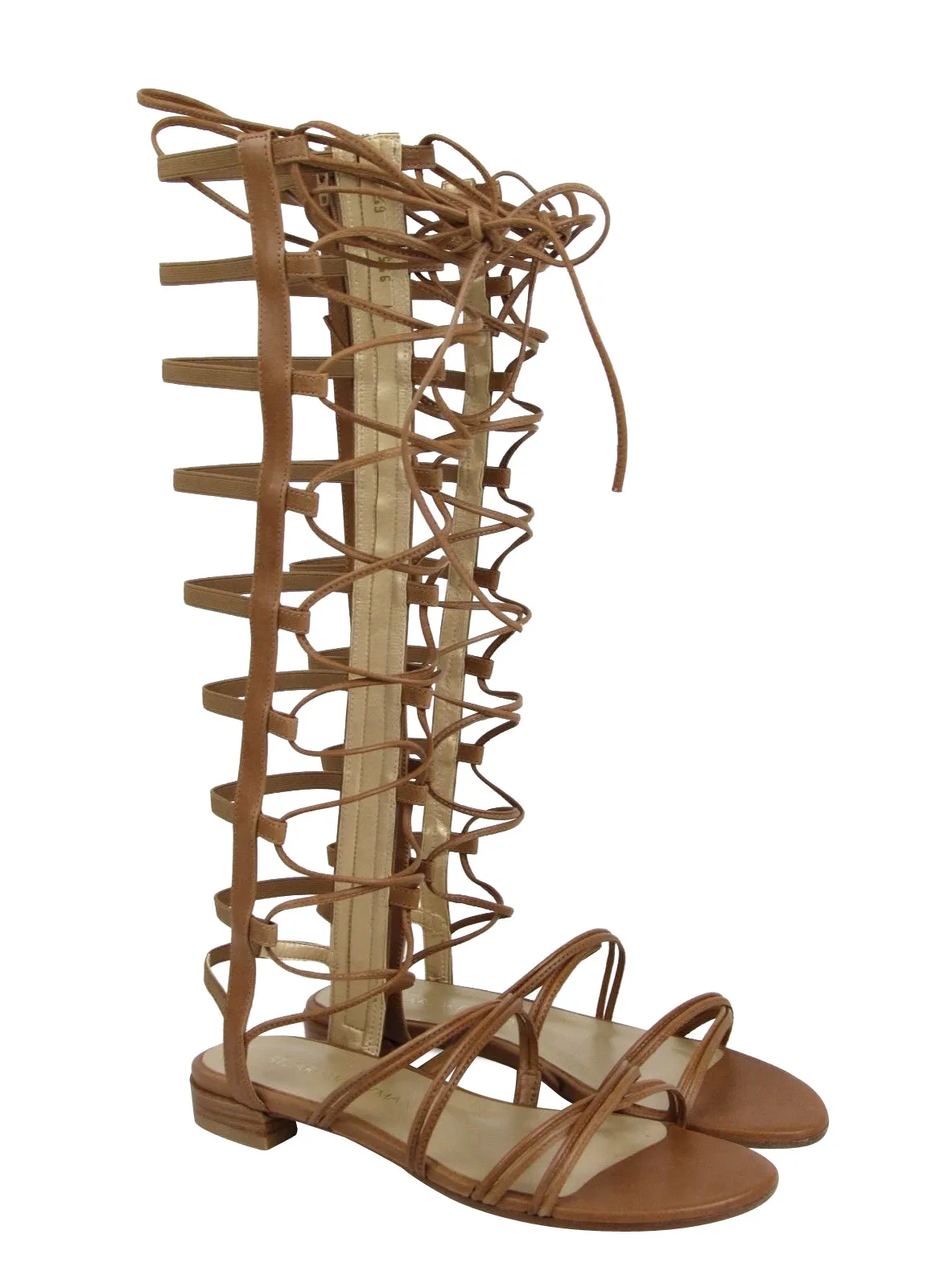 Stuart Weitzman Women's Camel Nappa Leather Sparta Gladiator Boots