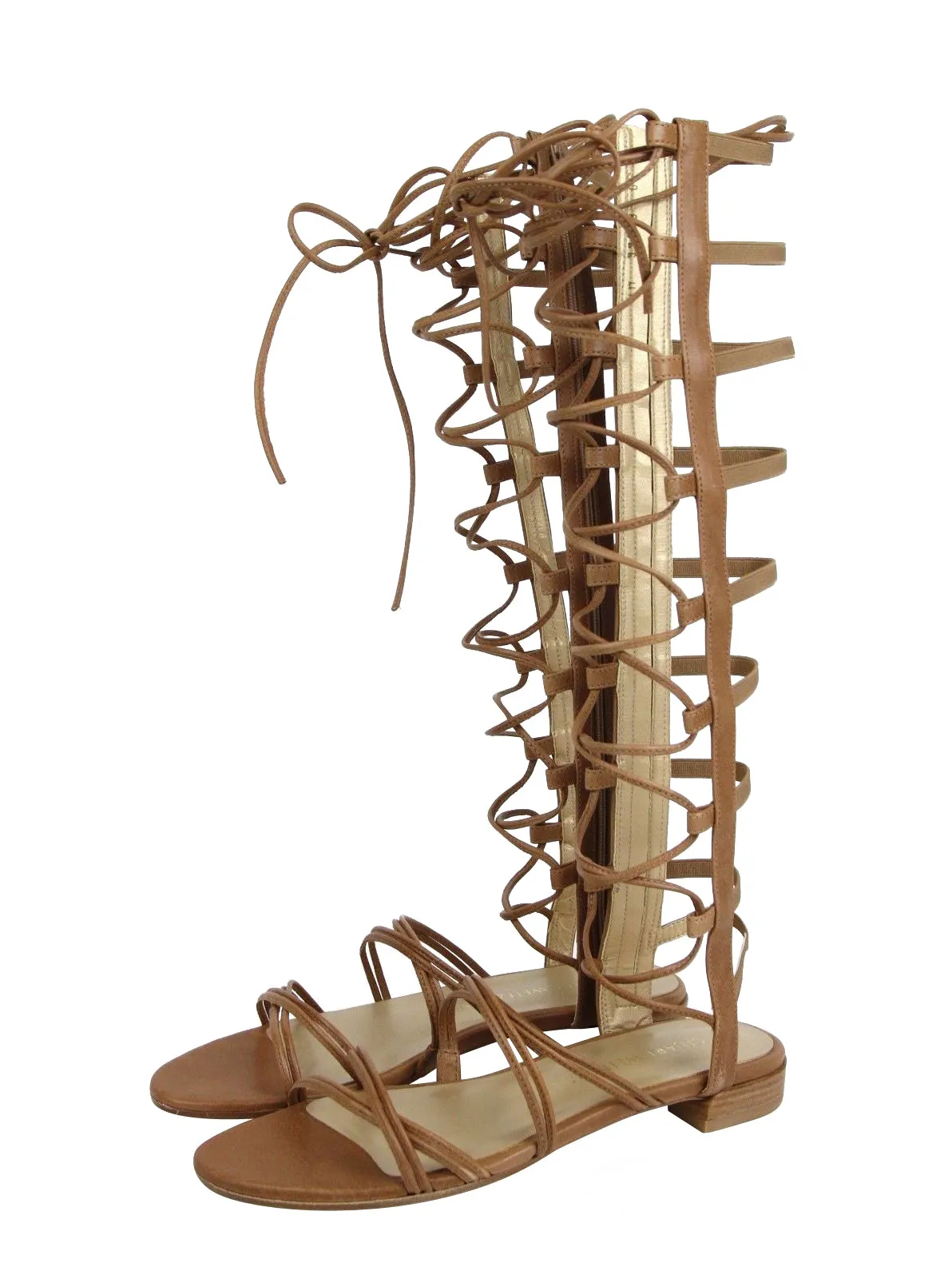 Stuart Weitzman Women's Camel Nappa Leather Sparta Gladiator Boots