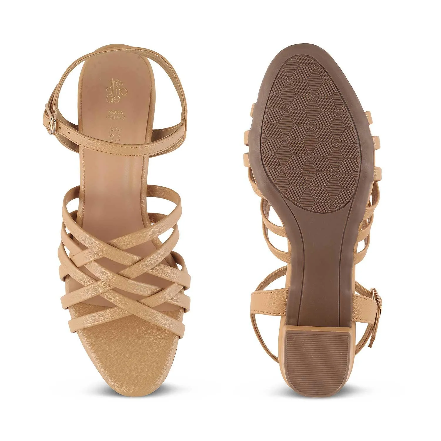 The Crossem Beige Women's Dress Block Heel Sandals Tresmode
