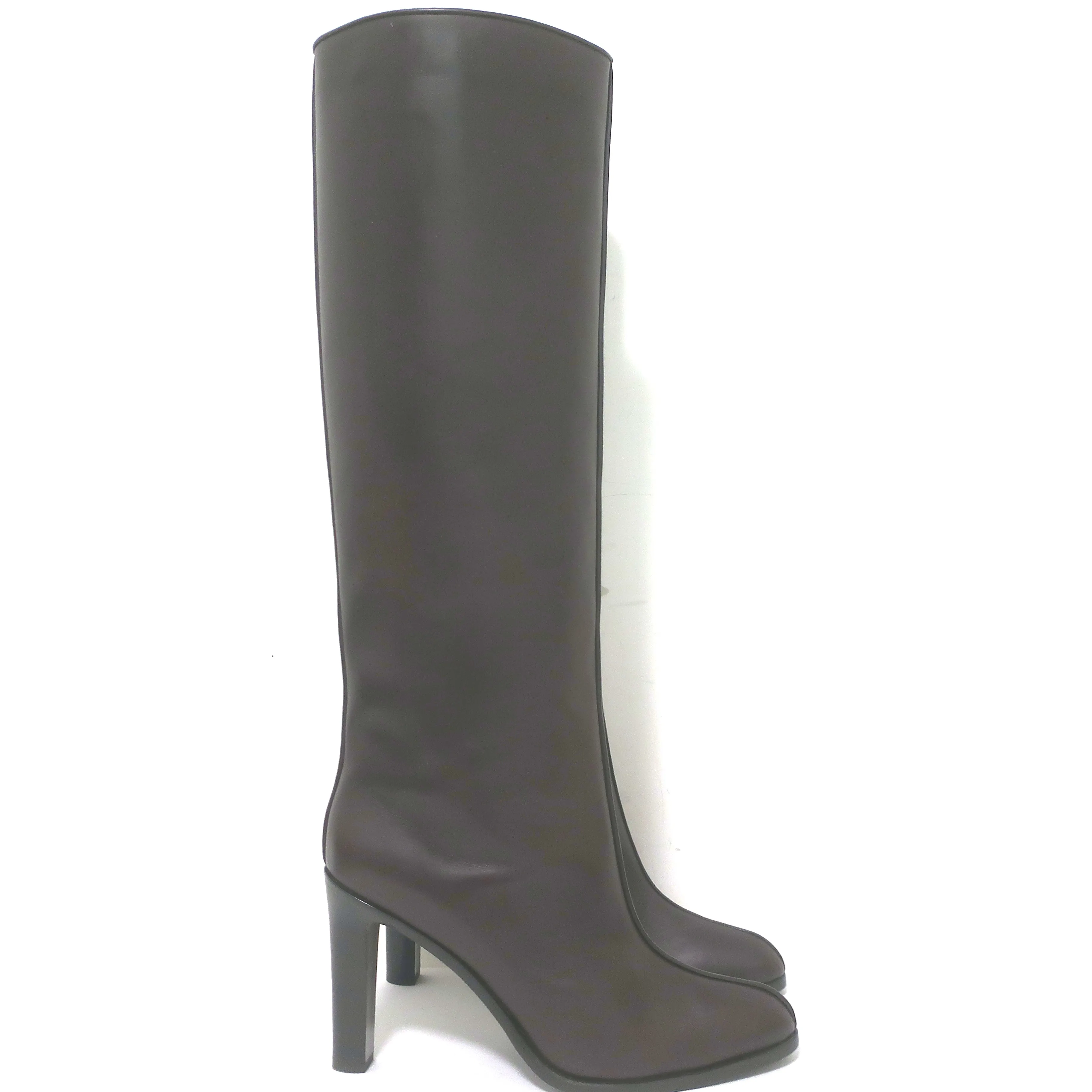 The Row Wide Shaft Knee High Boots Dark Brown Leather Size 41 NEW