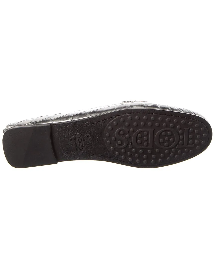 TOD��s Gommino Croc-Embossed Leather Loafer