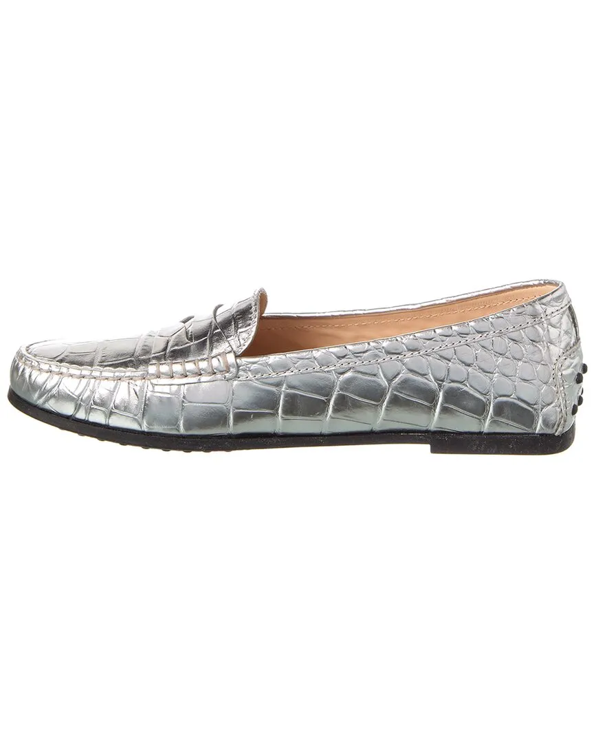 TOD��s Gommino Croc-Embossed Leather Loafer