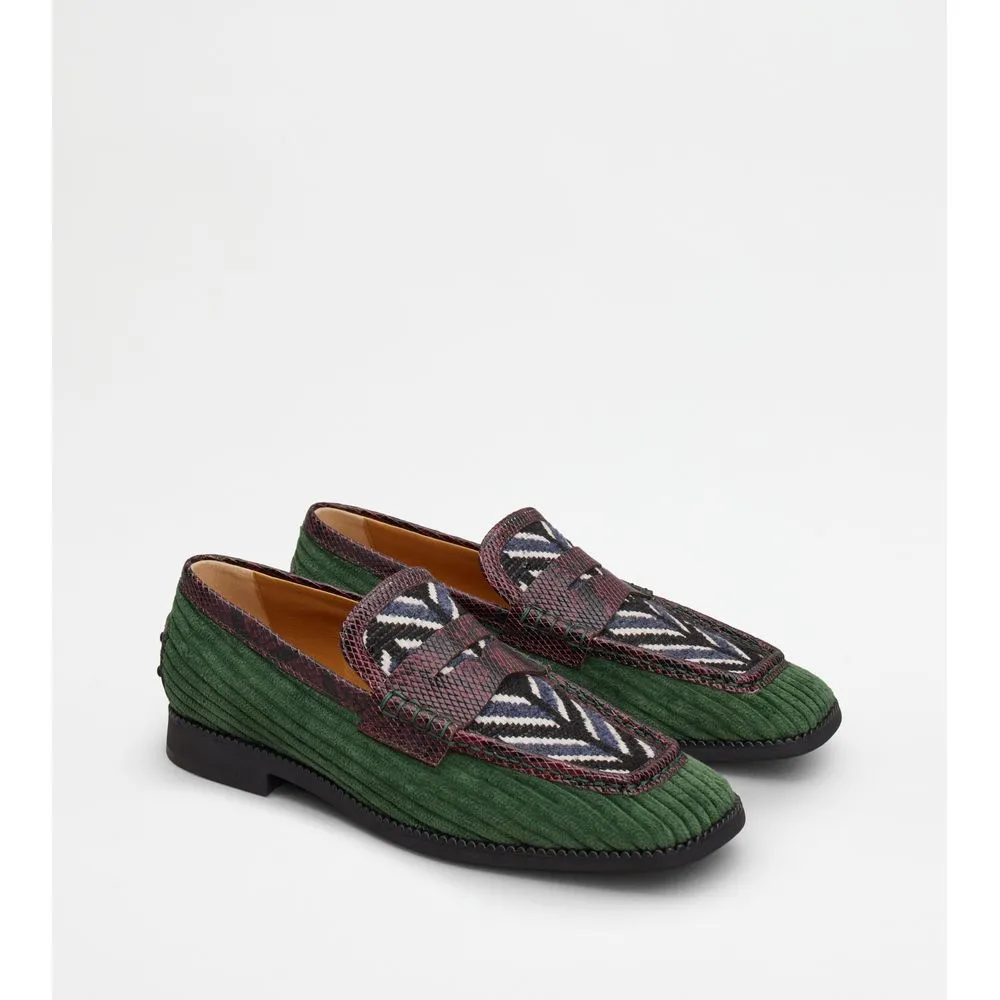 Tod's Loafers in Velvet and Reptile Print Leather