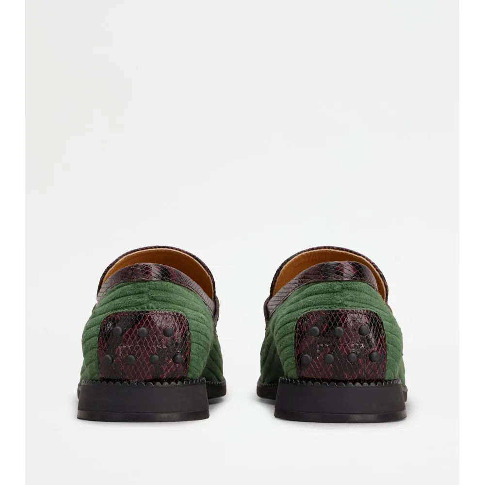 Tod's Loafers in Velvet and Reptile Print Leather