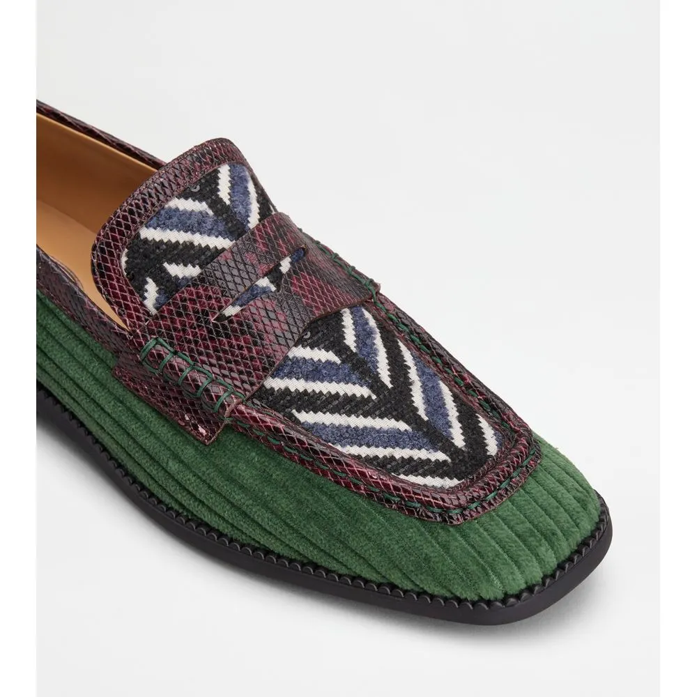 Tod's Loafers in Velvet and Reptile Print Leather