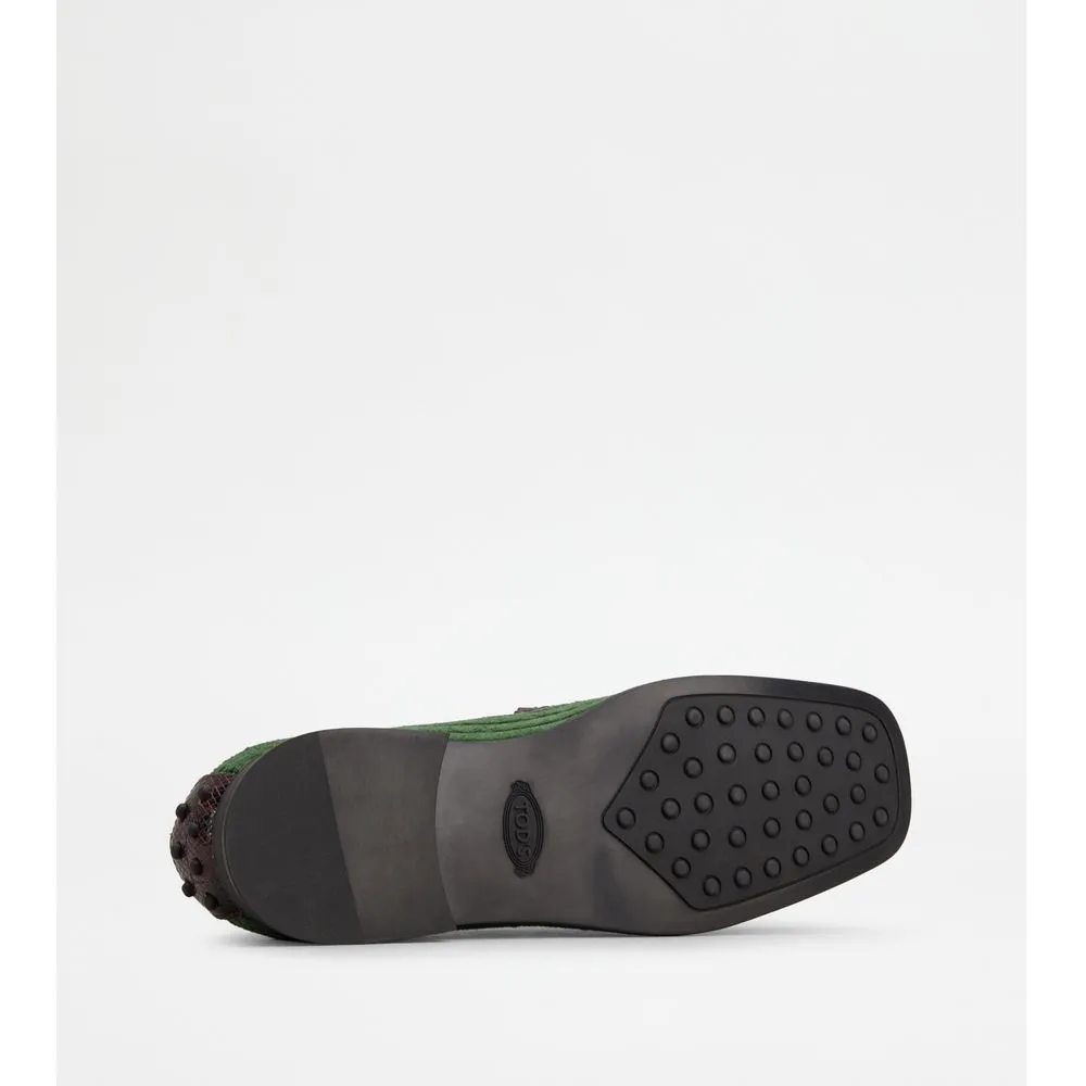 Tod's Loafers in Velvet and Reptile Print Leather