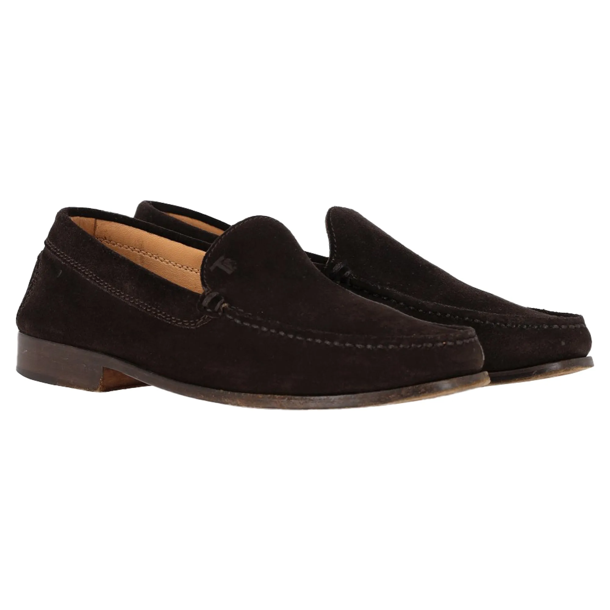 Tod's Logo Loafers in Brown Suede