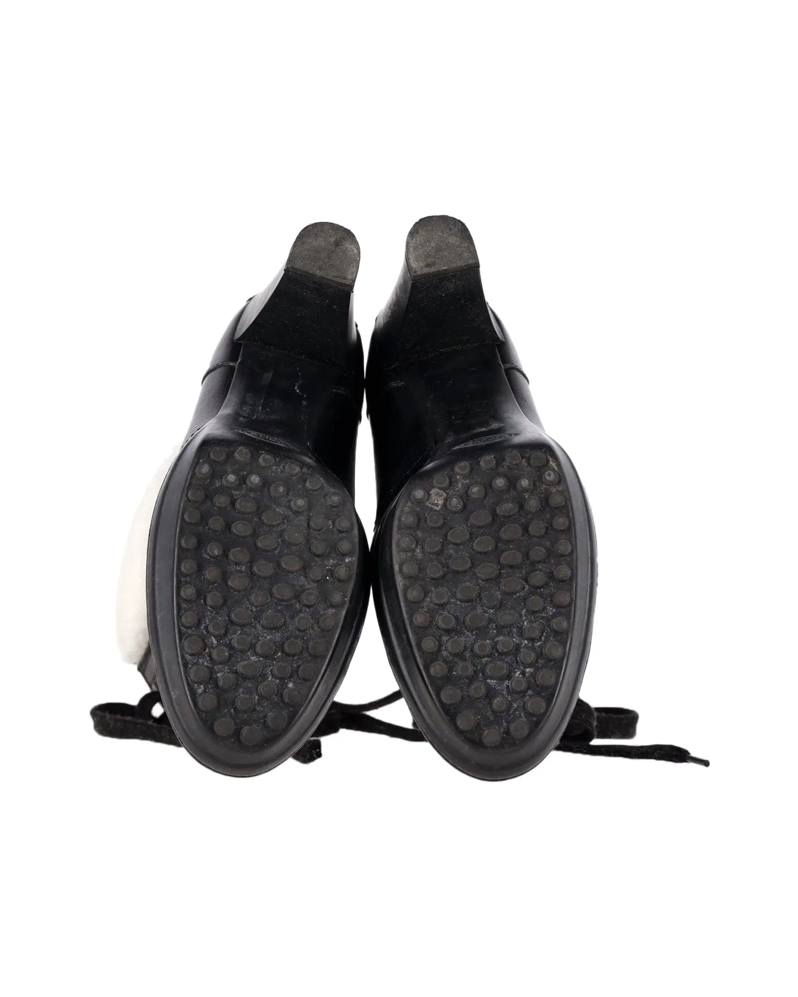 Tod's Shearling Lace-Up Heeled Boots in Black Leather