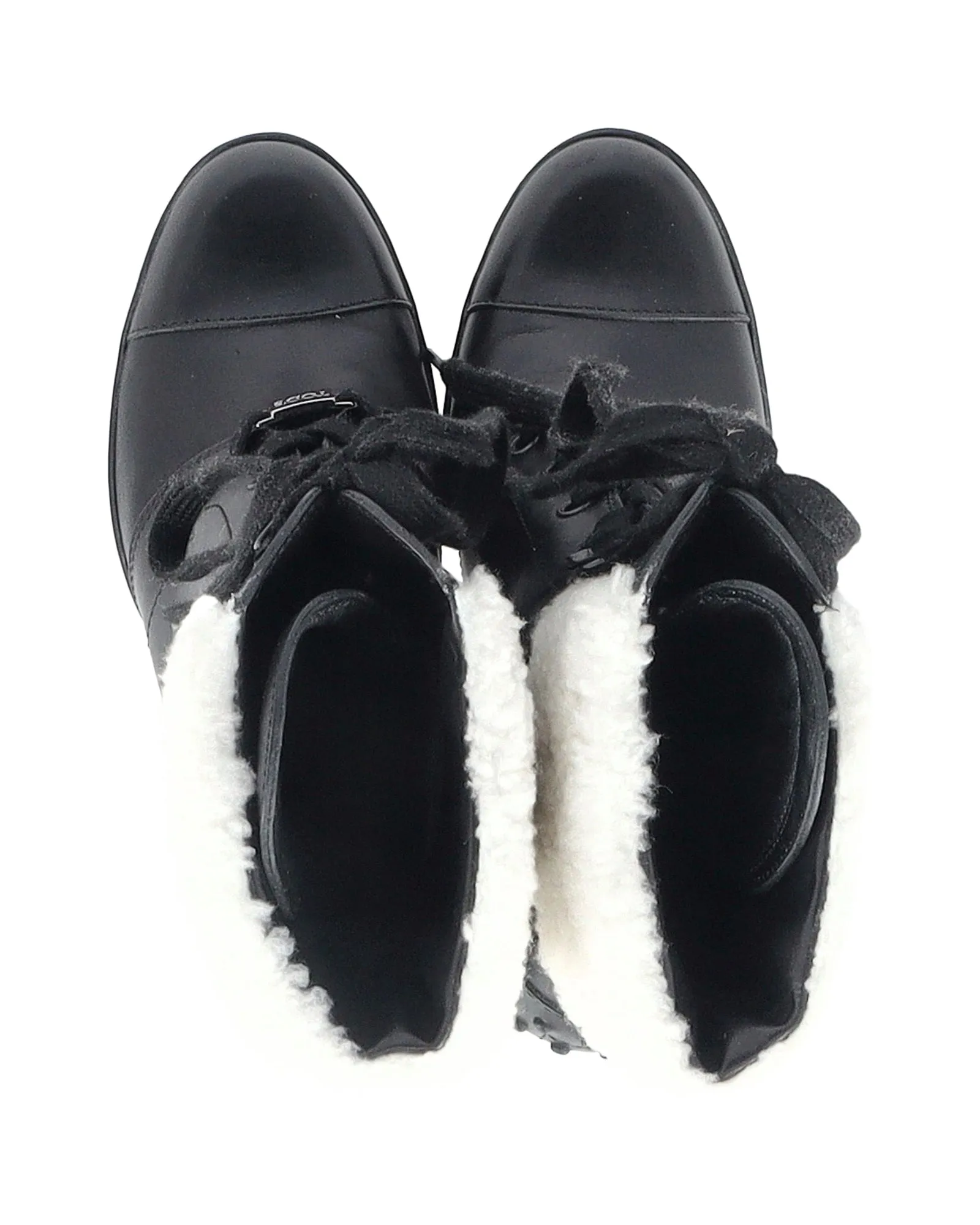 Tod's Shearling Lace-Up Heeled Boots in Black Leather
