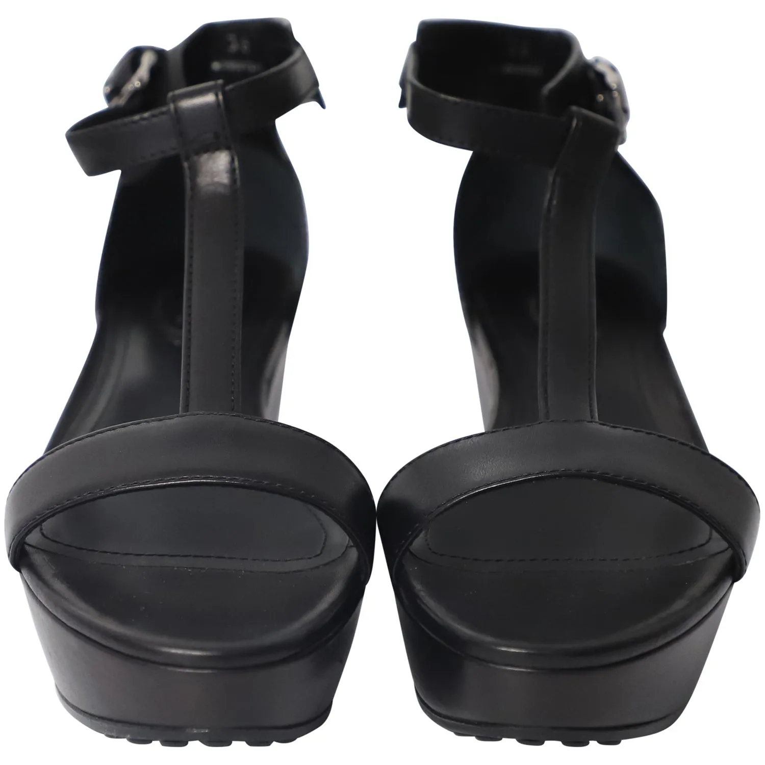 Tod's T-Strap Wedge Platform Ankle Strap Sandals in Black Leather