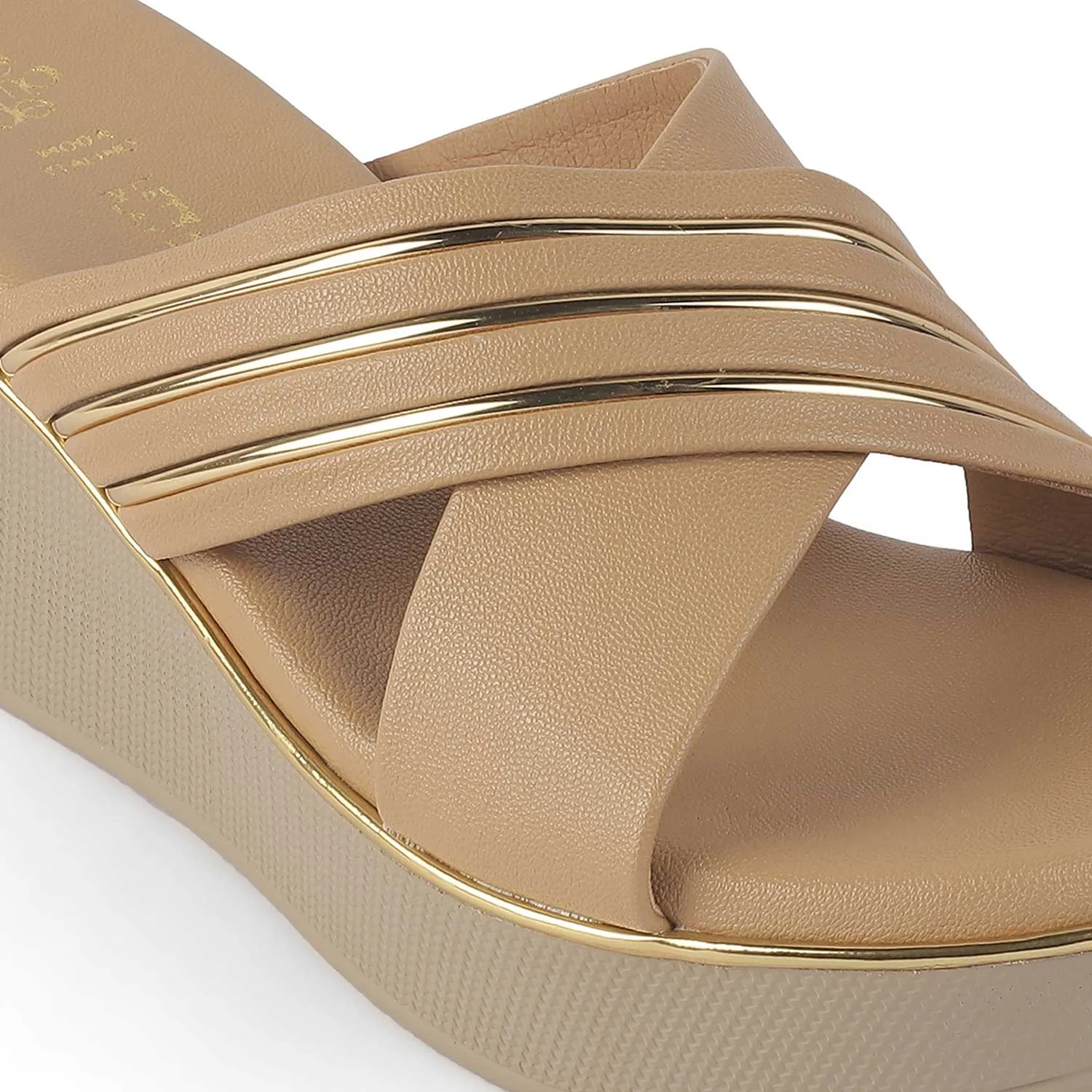 Tresmode Boise Beige Women's Dress Wedge Sandals