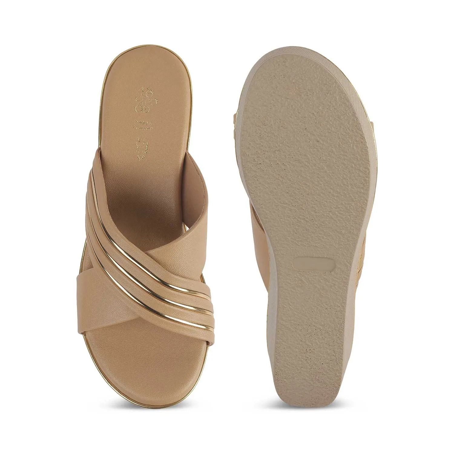 Tresmode Boise Beige Women's Dress Wedge Sandals