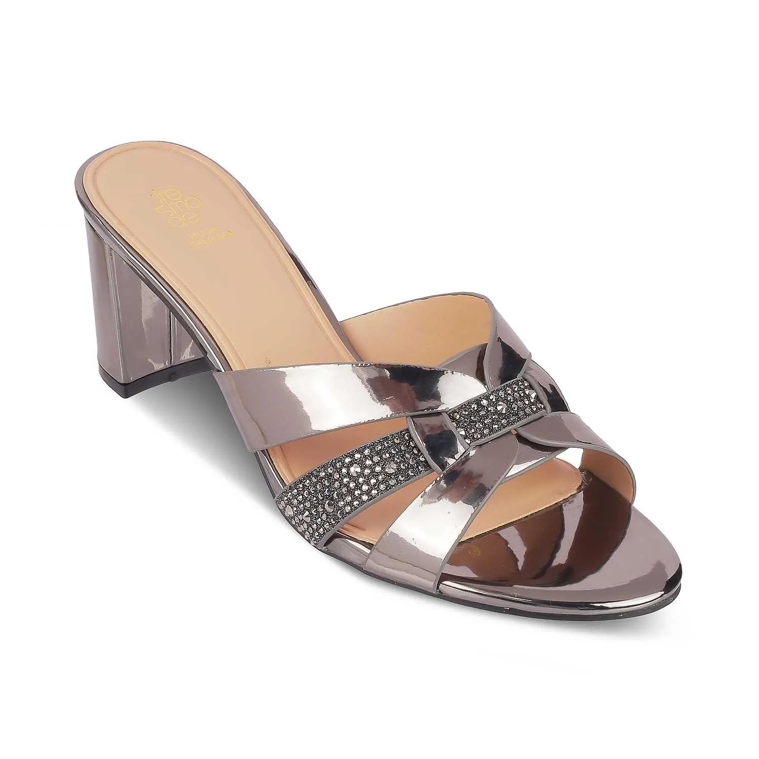 Tresmode Luxe Pewter Women's Dress Block Heel Sandals