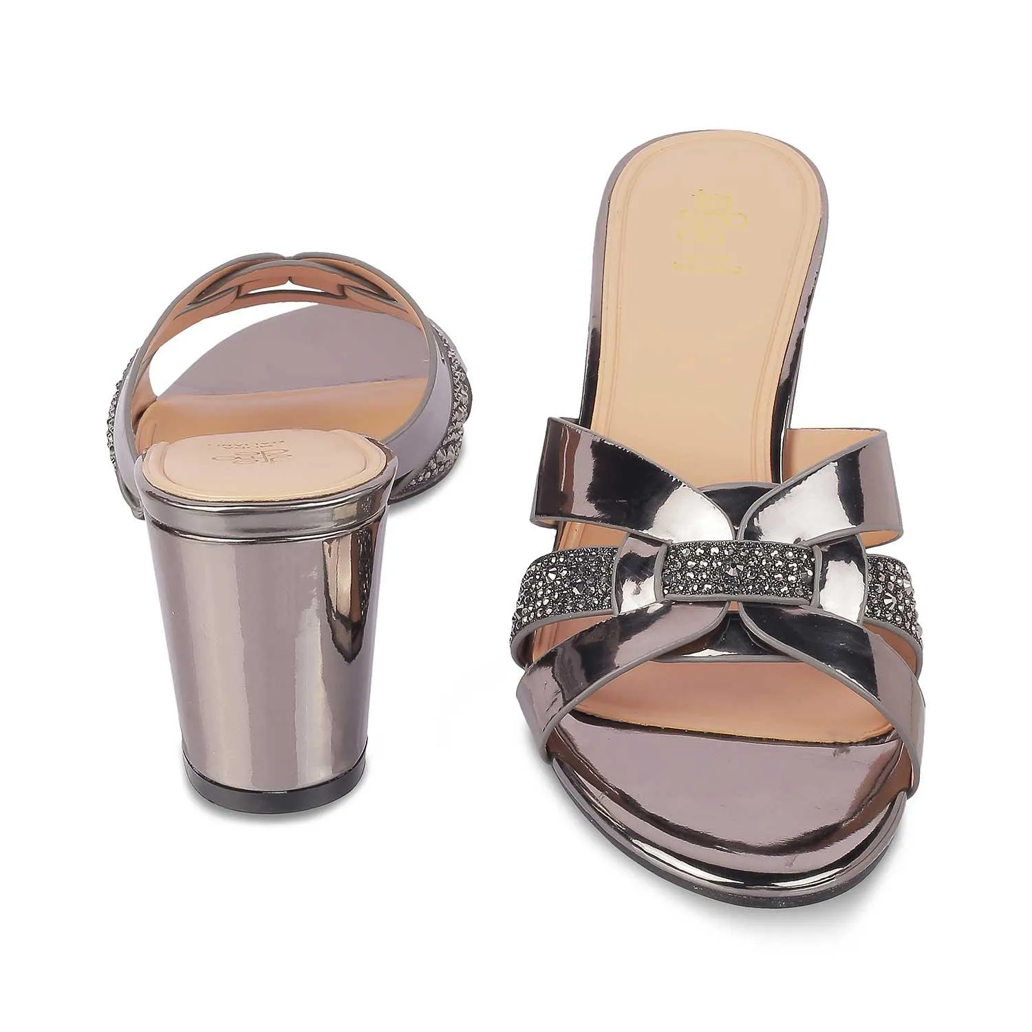 Tresmode Luxe Pewter Women's Dress Block Heel Sandals