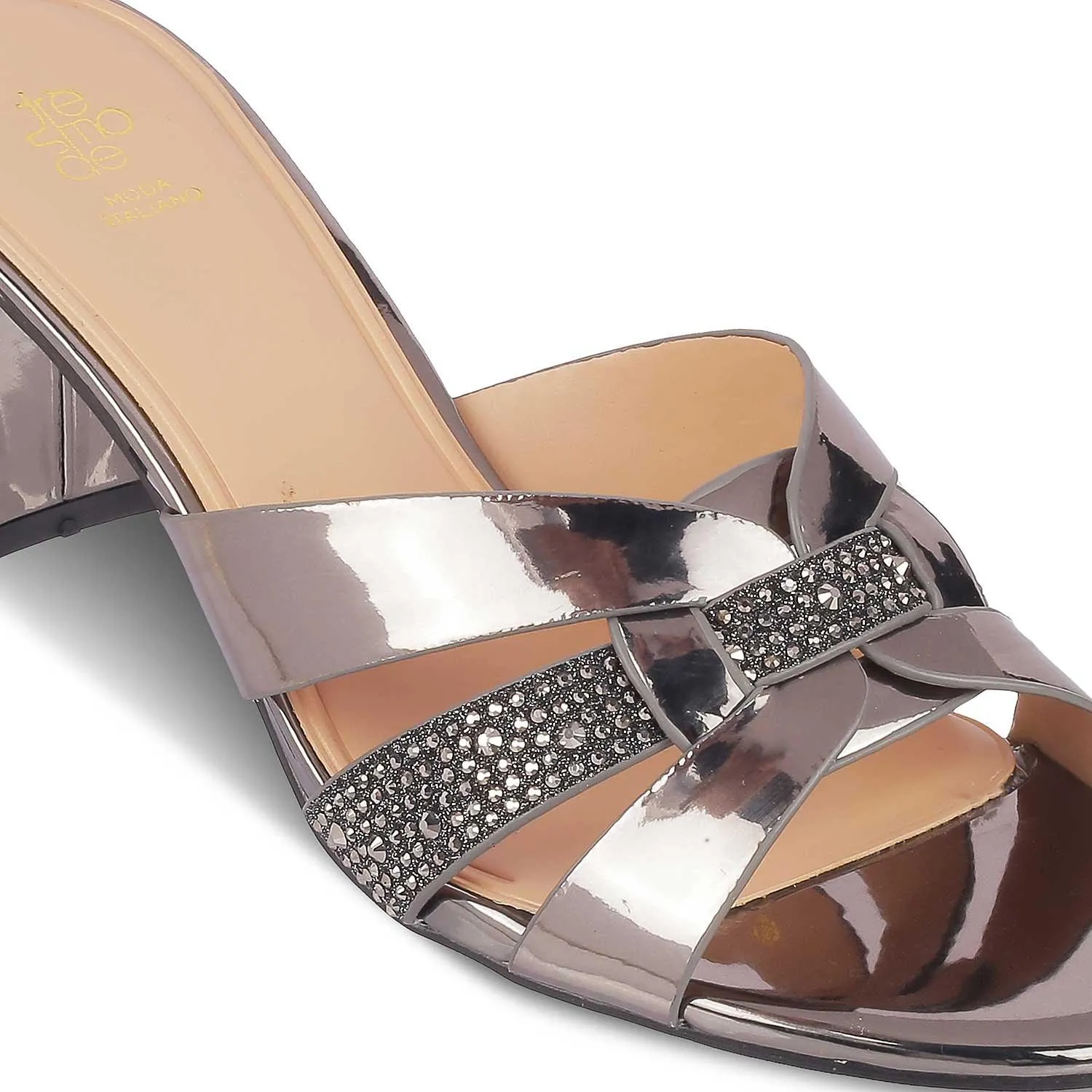 Tresmode Luxe Pewter Women's Dress Block Heel Sandals
