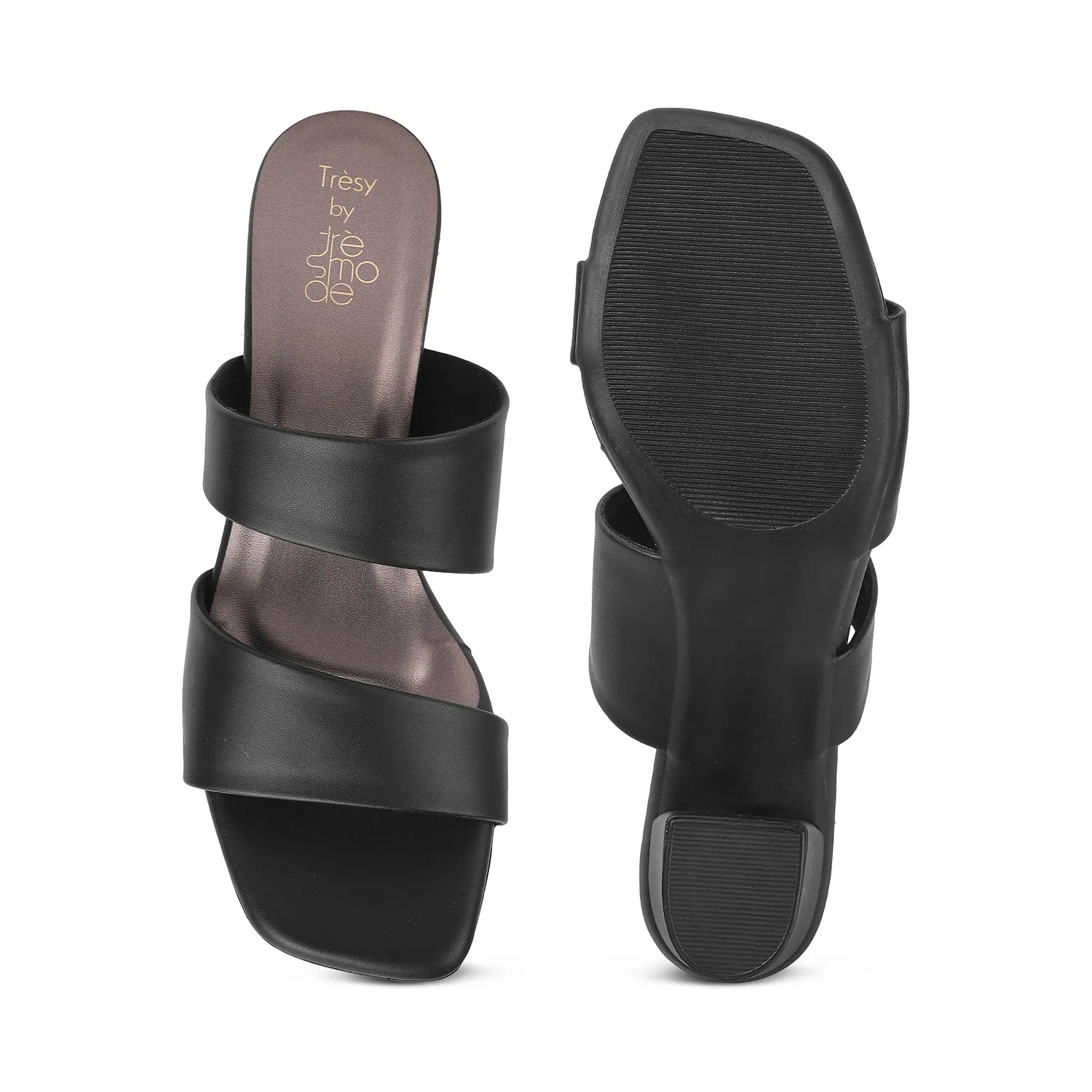 Tresmode Satania TMS-2 Black Women's Dress Block Heel Sandals