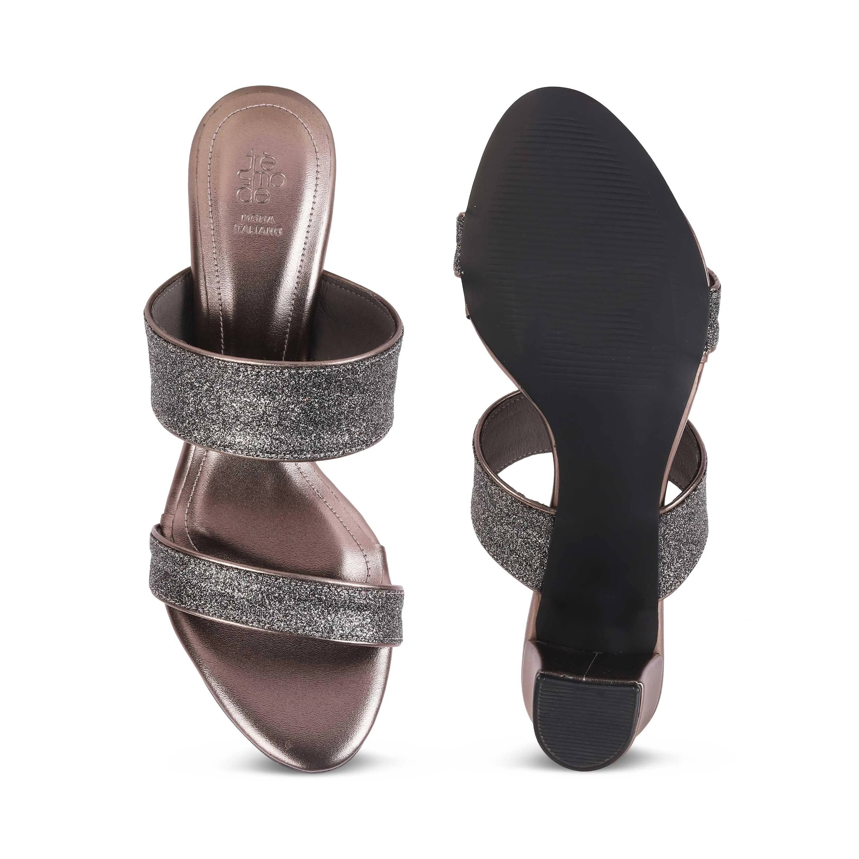Tresmode Sheen Pewter Women's Dress Block Heel Sandals