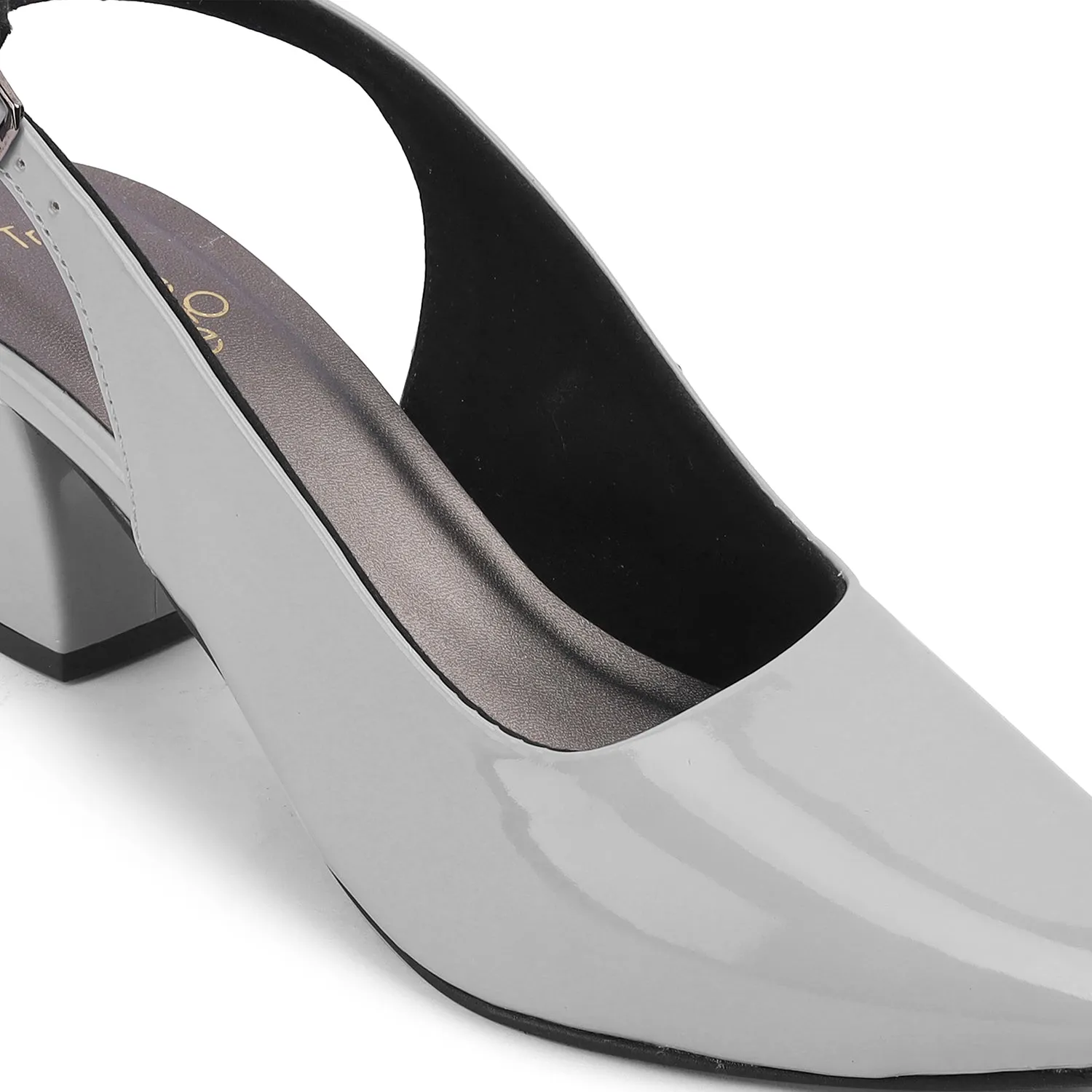 Tresmode Snump TMS-6 Grey Women's Dress Block Heel Slingback Pumps