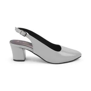 Tresmode Snump TMS-6 Grey Women's Dress Block Heel Slingback Pumps