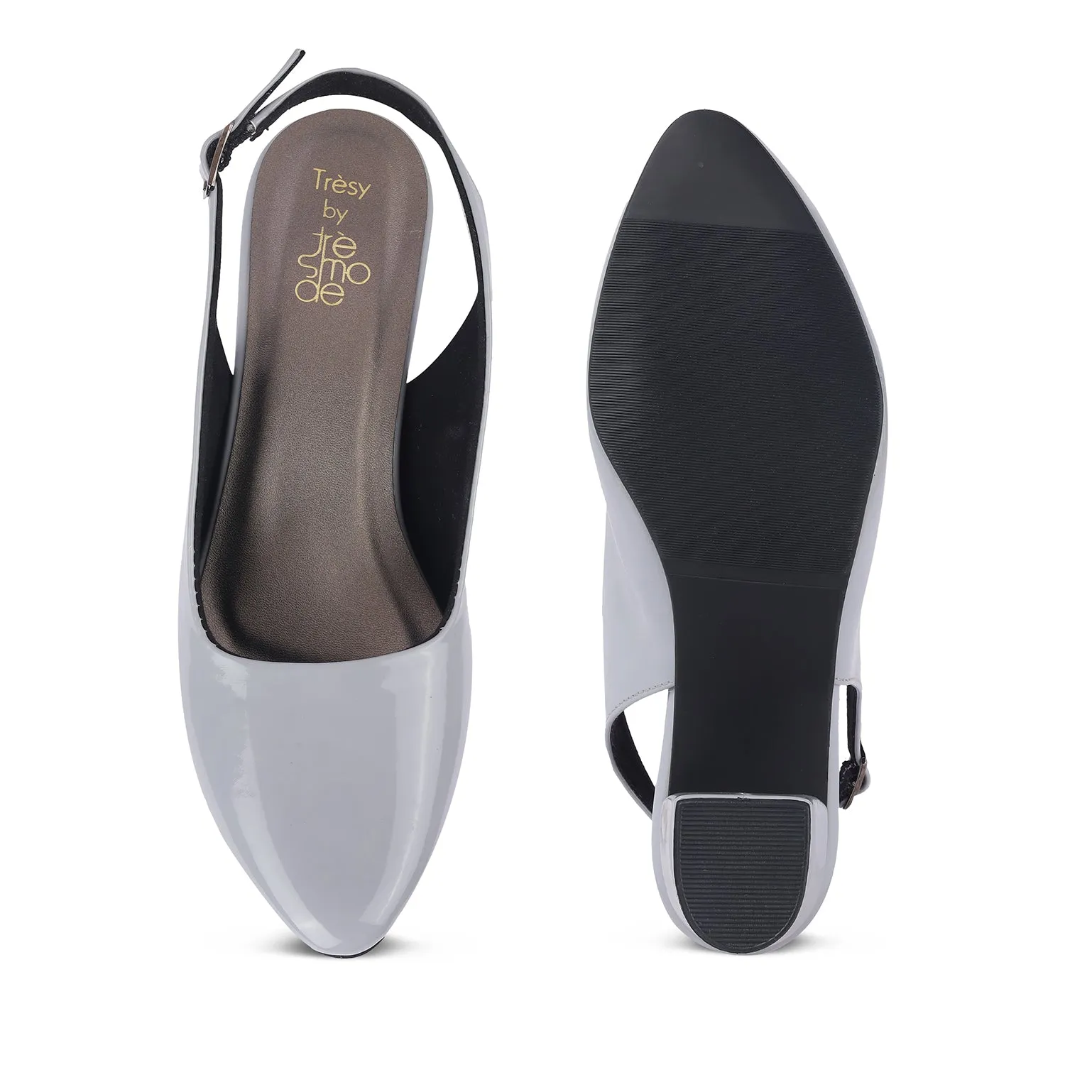 Tresmode Snump TMS-6 Grey Women's Dress Block Heel Slingback Pumps