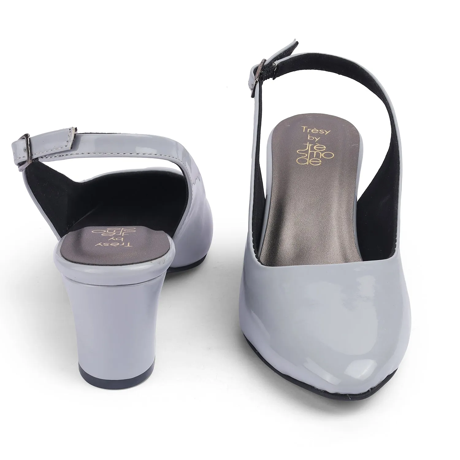 Tresmode Snump TMS-6 Grey Women's Dress Block Heel Slingback Pumps