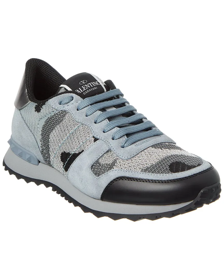 Valentino Camo Knit & Suede Sneaker