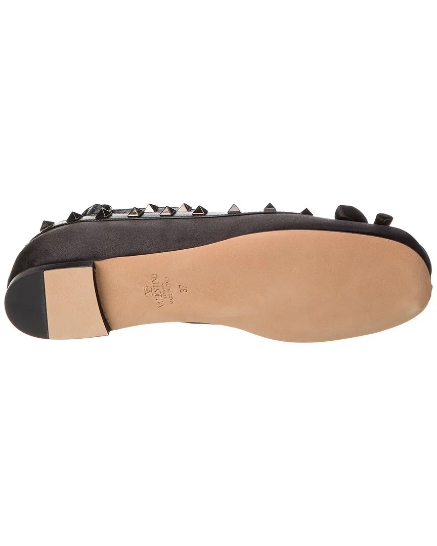 Valentino Rockstud Satin & Leather Flat