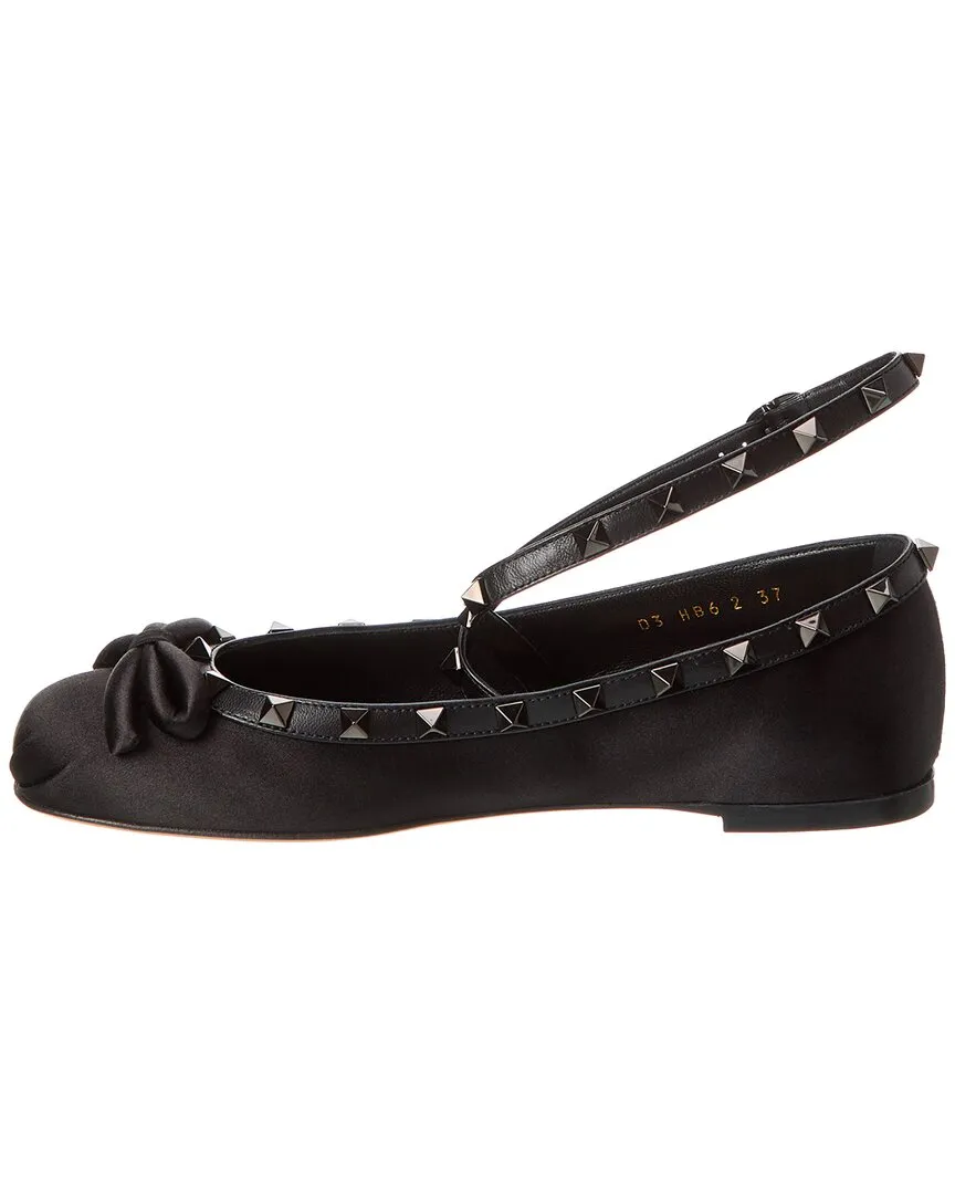 Valentino Rockstud Satin & Leather Flat