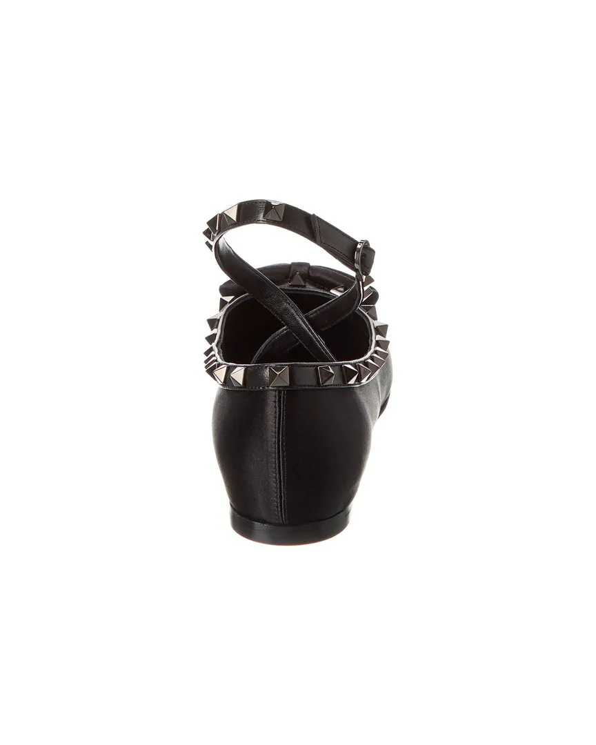 Valentino Rockstud Satin & Leather Flat