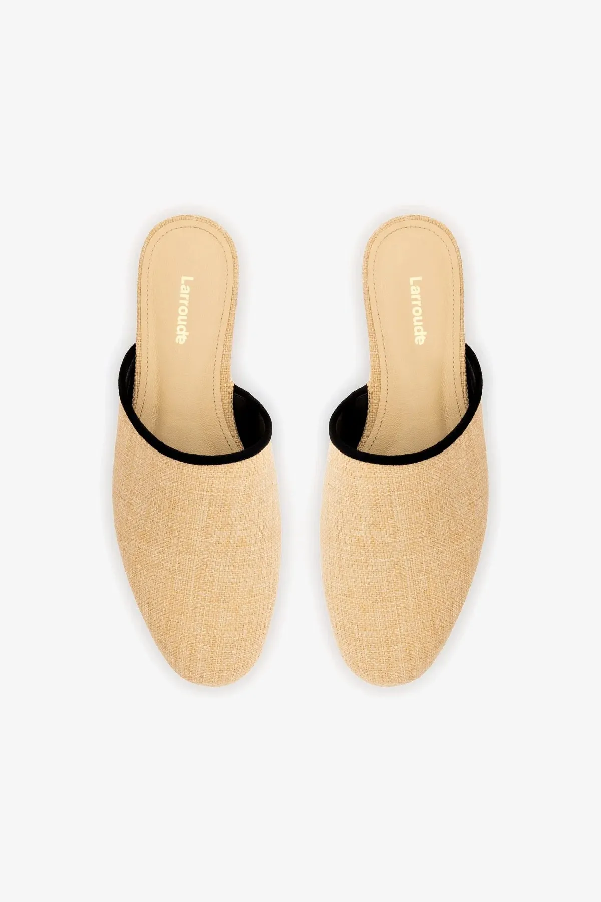 Venice Flat Mule In Beige Raffia and Black Trimming