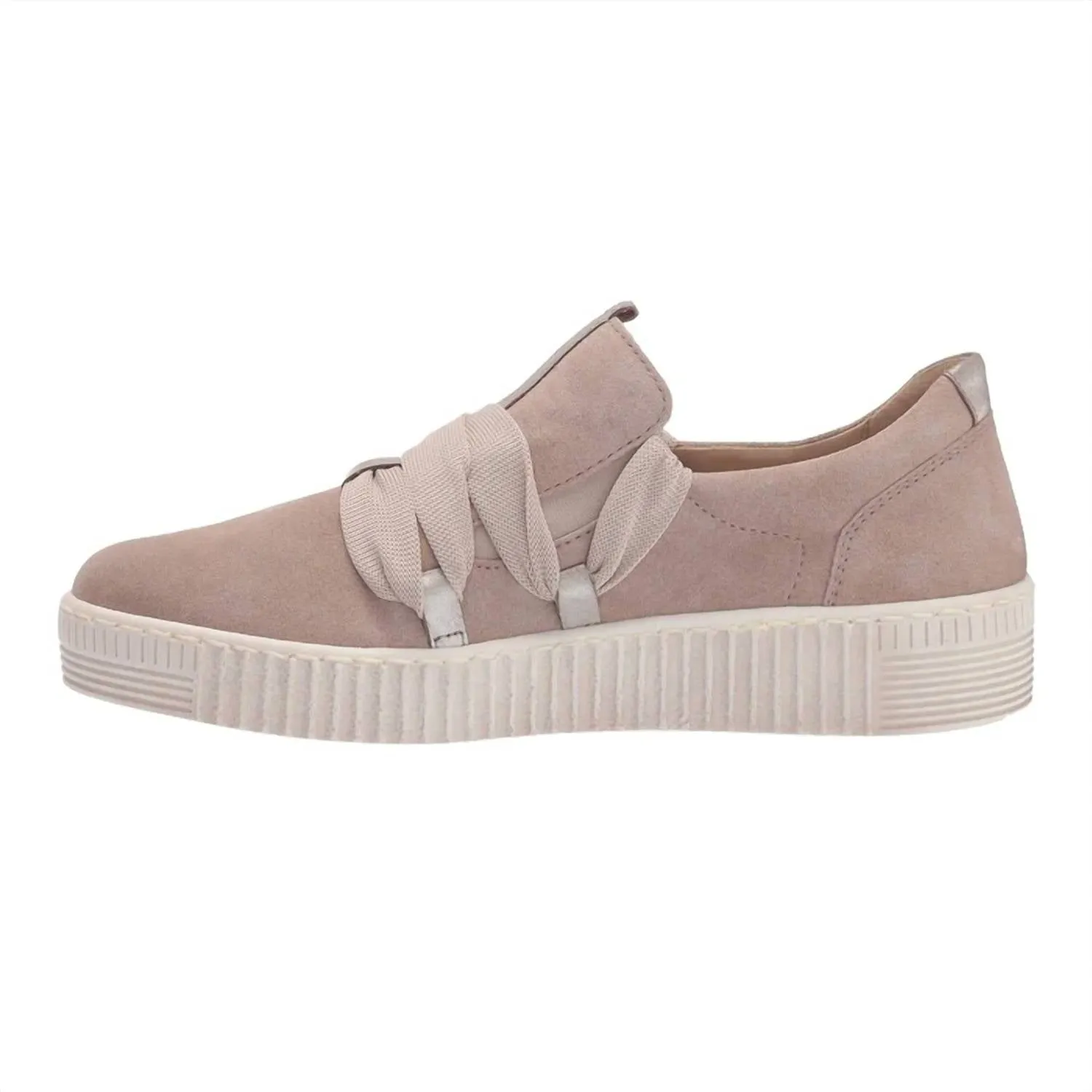 Women Big Ribbon Lace Sneaker In Silk,beige