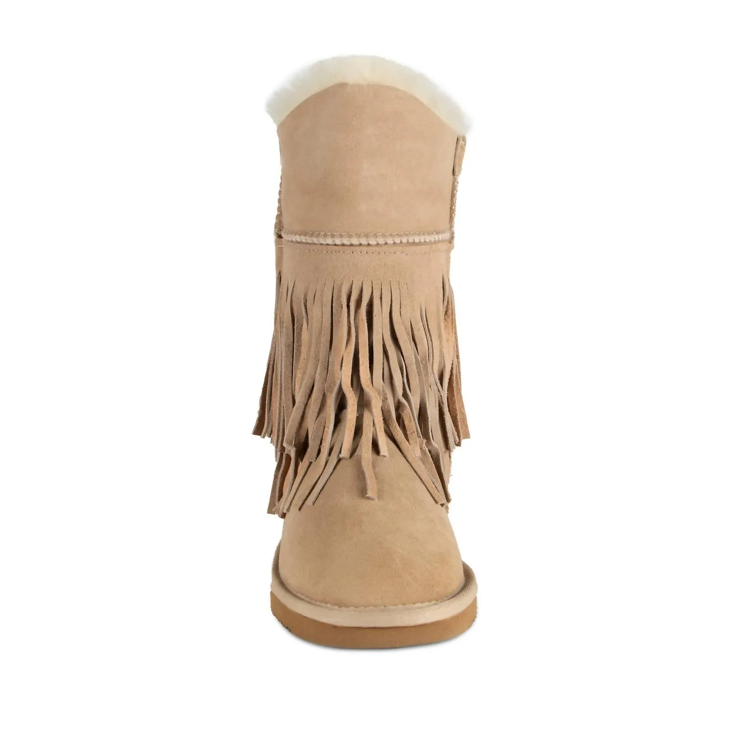 Women's Classic Fringed Sheepskin Boot In Sand