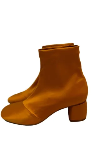 Women's Satin Ankle Boots In Caramel