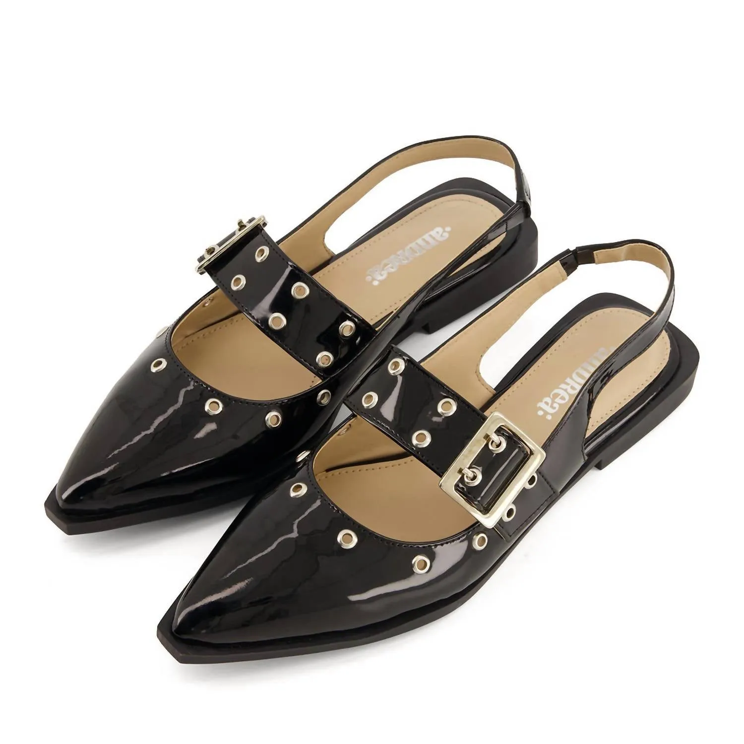 Women's Slingback Flats Wide Buckle In Black