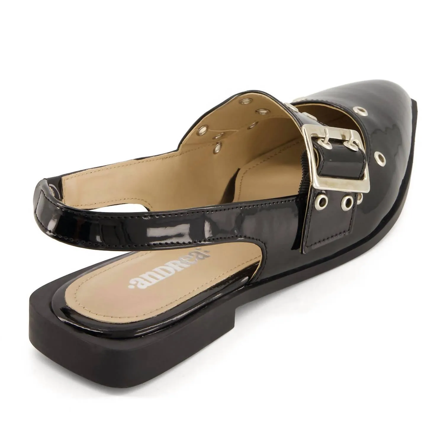 Women's Slingback Flats Wide Buckle In Black